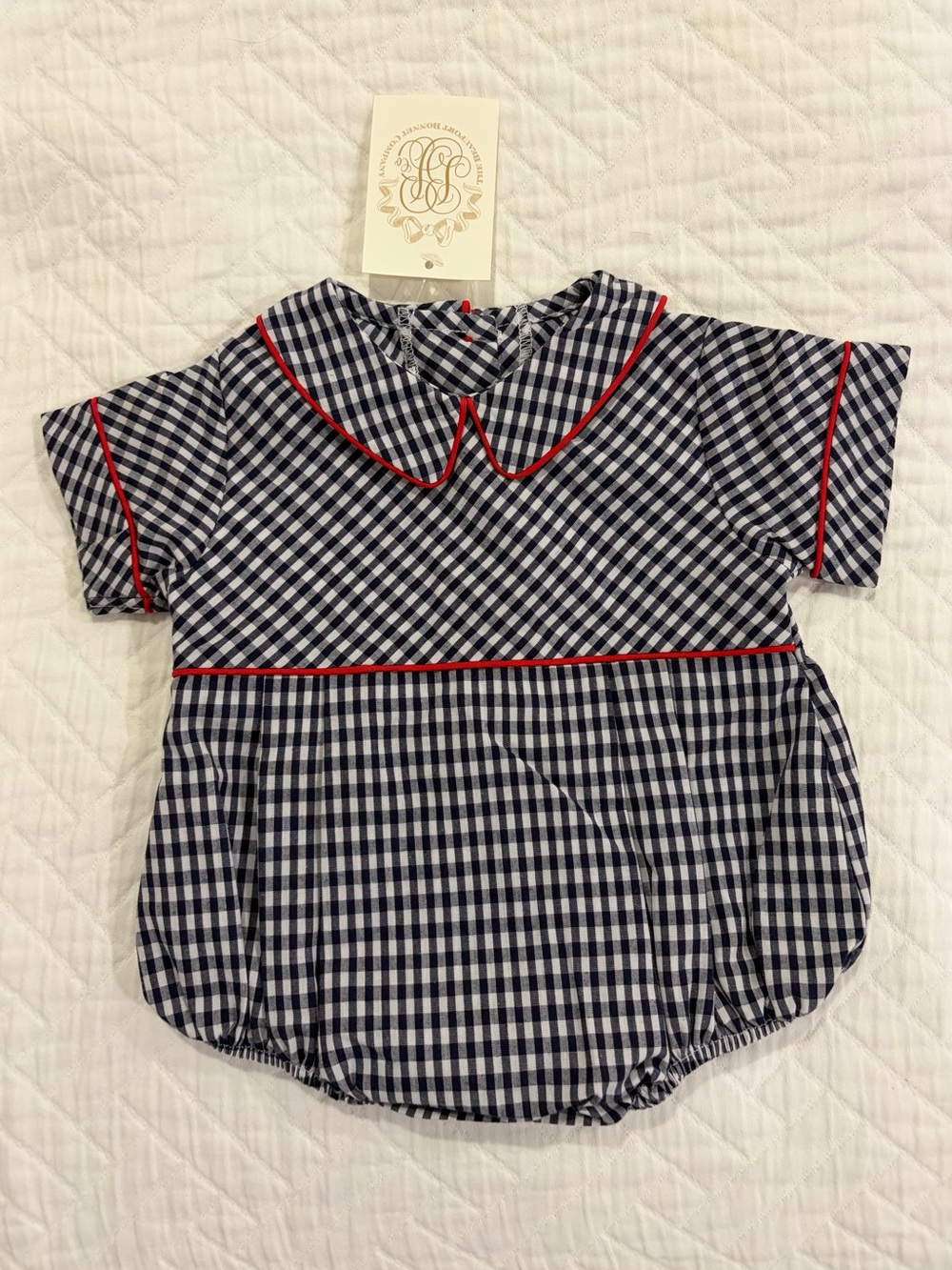 NWT TBBC Navy Gingham Plaid Classic Preppy Bradford Bubble Romper Boys 0-6M